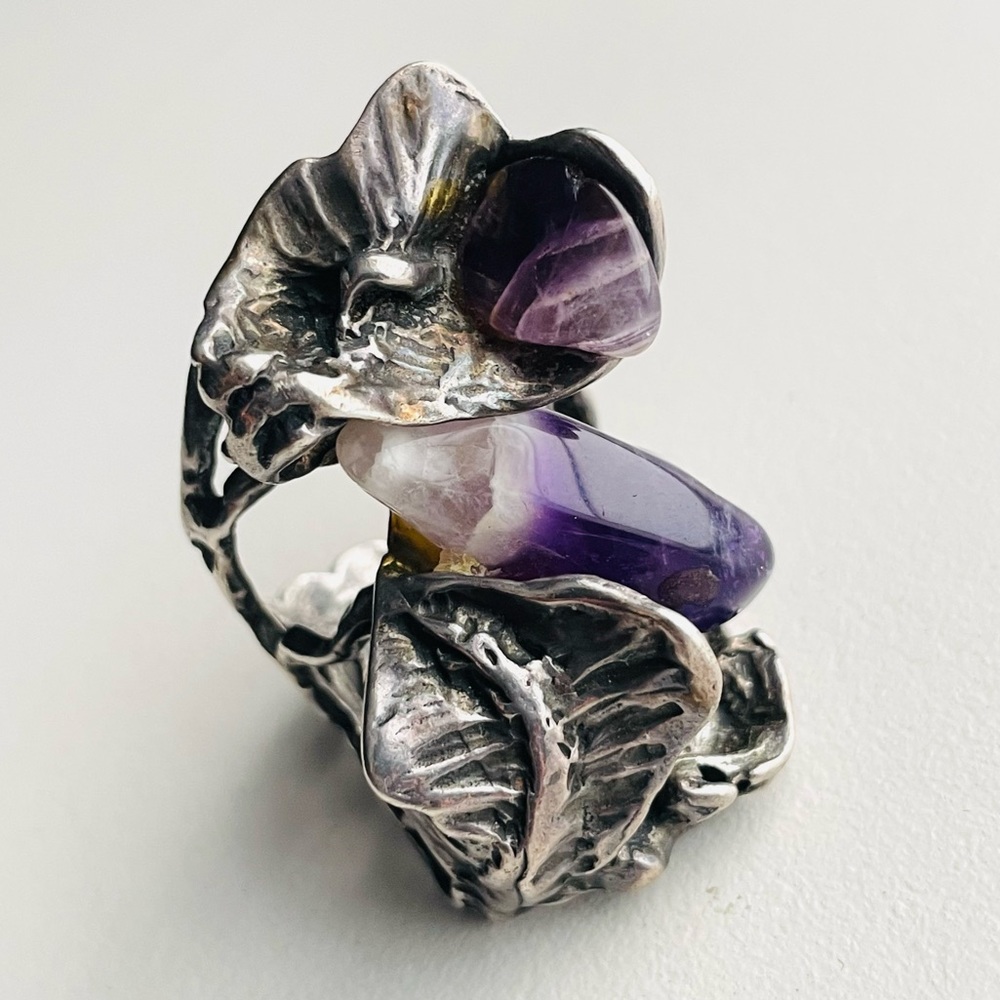Vintage Sterling Silver Brutalist Amethyst Ring